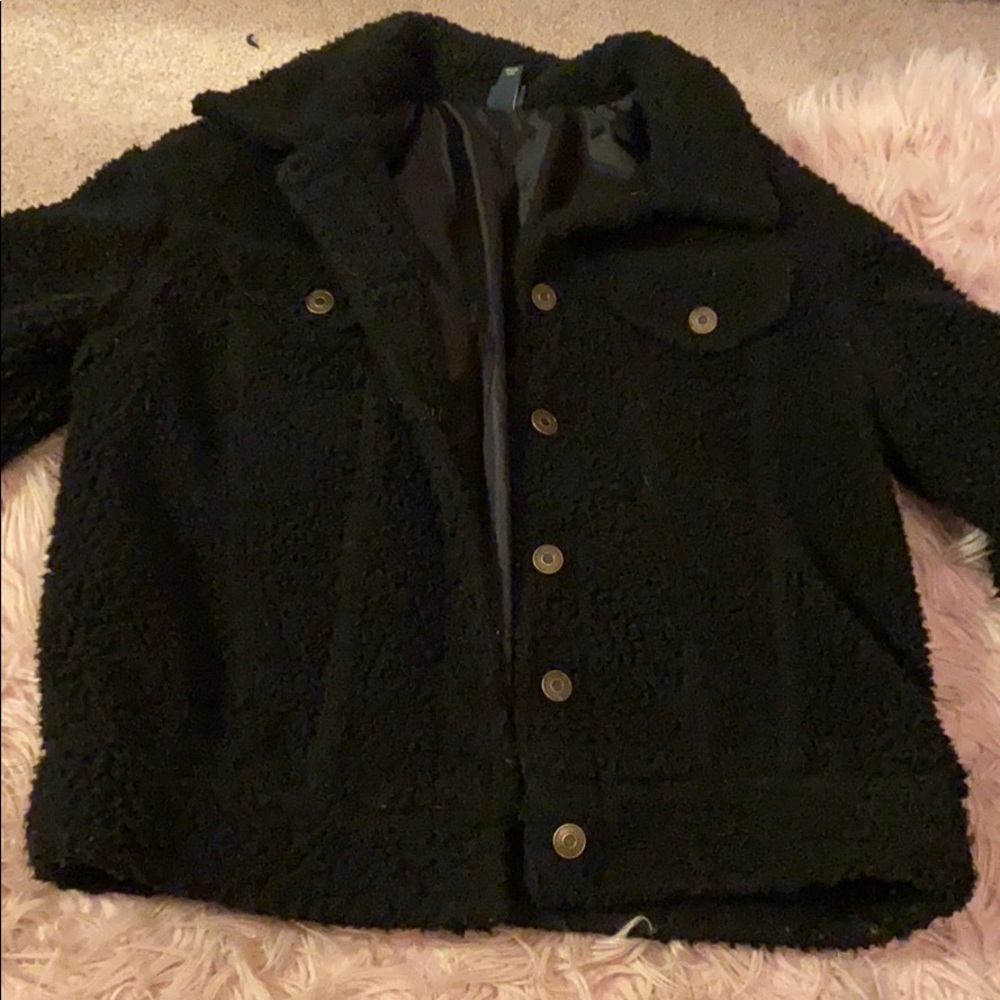 Black fuzzy jean jacket